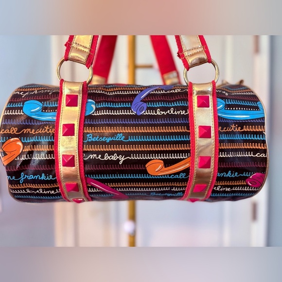 Vtg Betsey Johnson Y2K Black Call Me Betseyville Phone Barrel Bag Dress Handbag - Picture 3 of 14